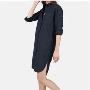Everlane Dress Navy Blue Button Up Shirt Dress Long Sleeve 100% Cotton Pockets 2